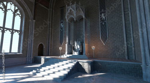 Fantasy medieval throne room in the castle 3d illustration