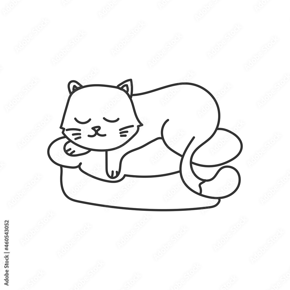 Hand Drawn Cat Sleep in Pillow Illustration Outline Design Vector Template Hand Drawn Cat Sleep in Pillow Illustration Outline Design Vector Template