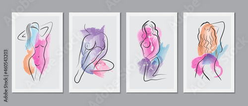 canvas set of creative sexy woman art free hand draw with watercolor paint background illustrations for wall decoration, postcard or brochure cover design. Vector EPS10.