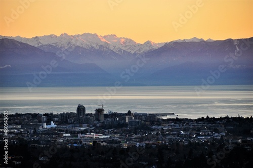 Early morning with the olympic mountains