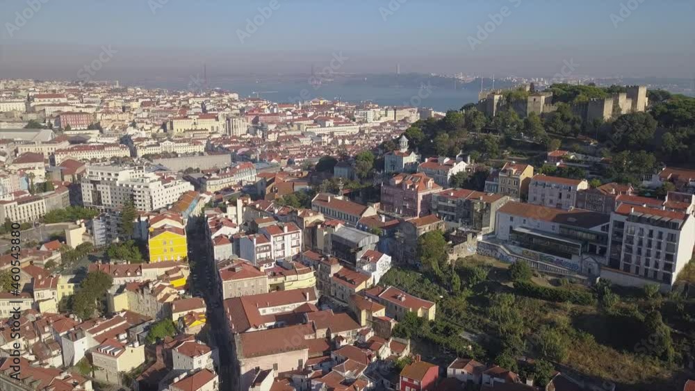 sunny day lisbon famous saint george castle aerial panorama 4k portugal sunny day lisbon famous saint george castle aerial panorama 4k portugal