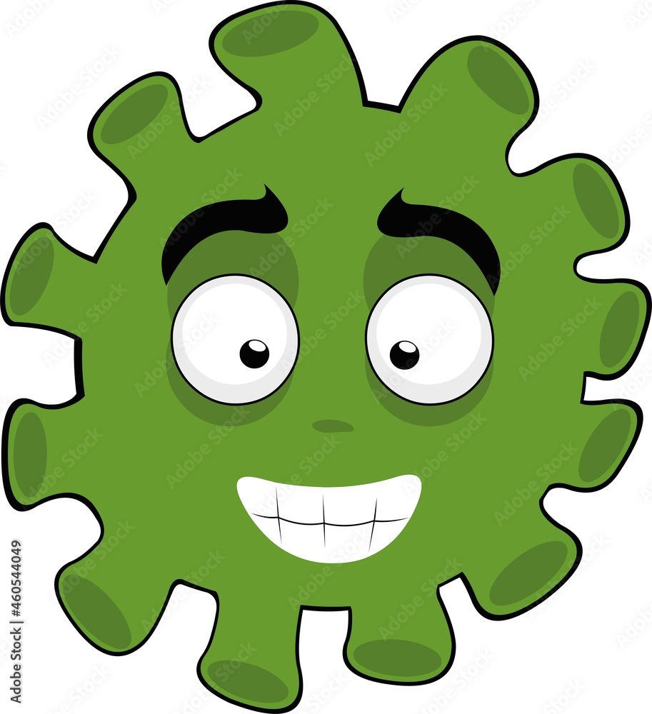 Vector emoticon illustration of a bacterium, virus or microbe cartoon, with a happy expression and smiling showing teeth Vector emoticon illustration of a bacterium, virus or microbe cartoon, with a happy expression and smiling showing teeth