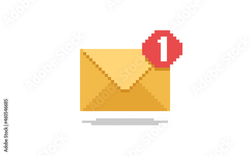 Vector illustration of pixela art email icon with numbers of received  messages. Icon is isolated on trasparent background.