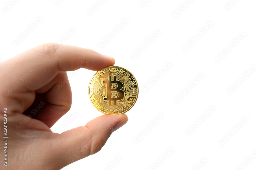 hand holding bitcoin coin image with white background hand holding bitcoin coin image with white background