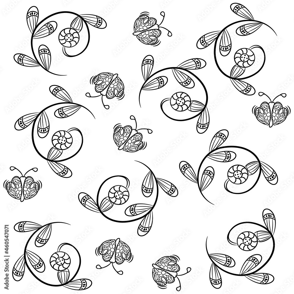 Vector design in Mexican flower style pattern with colors in blue and armed in continuous