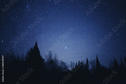Starry night sky in Ontario, Canada. Astrophotography image of the constellation pleiades.