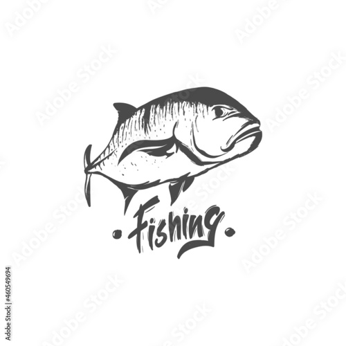 Vintage Hand Drawn Fishing Giant Trevally logo design