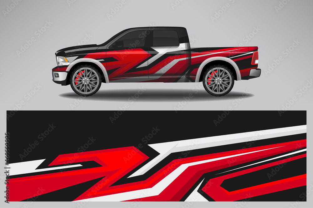 Wrap car vector design decal. Graphic abstract line racing background design for vehicle, race car, rally, adventure livery camouflage.