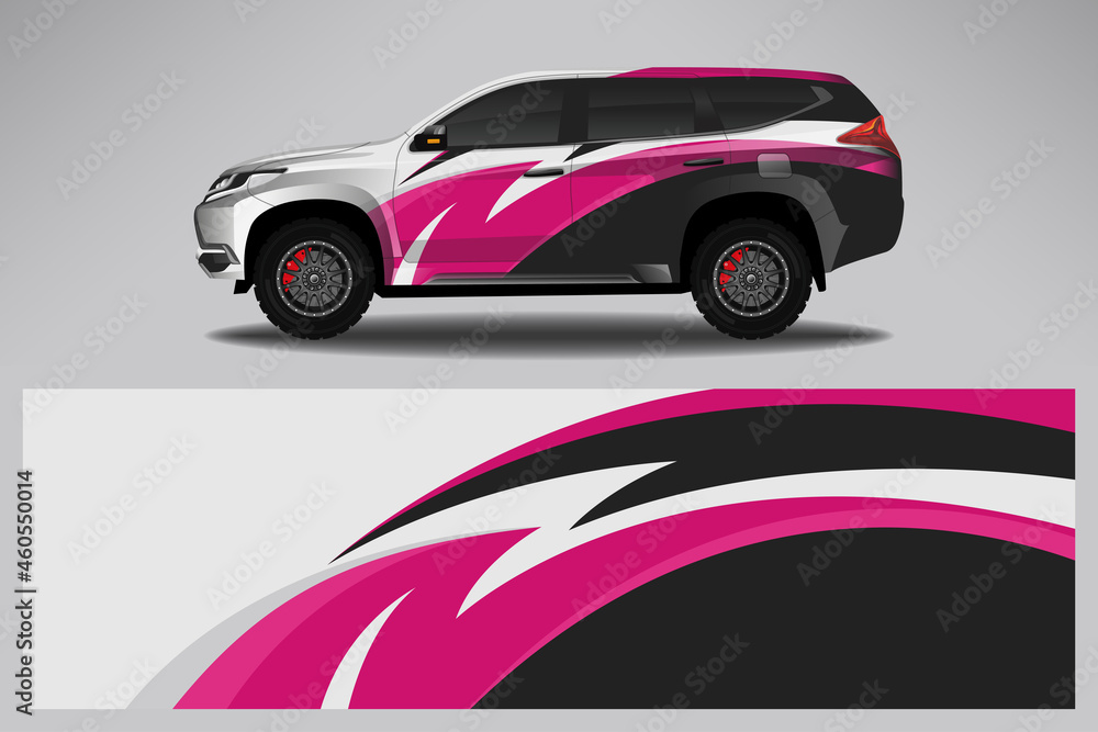 Fototapeta premium Wrap car vector design decal. Graphic abstract line racing background design for vehicle, race car, rally, adventure livery camouflage.