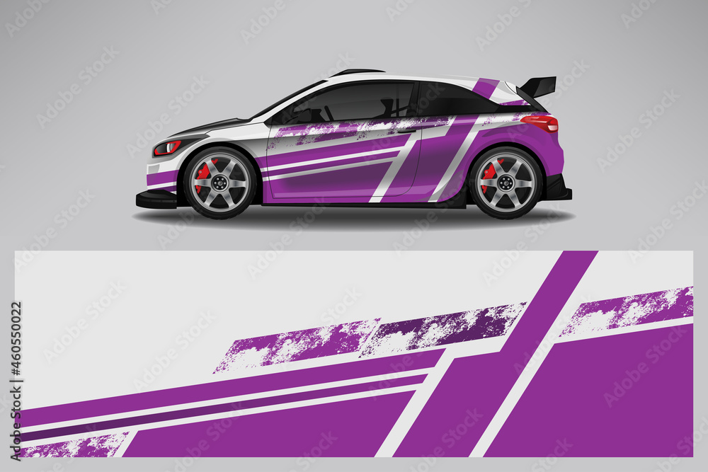 Wrap car vector design decal. Graphic abstract line racing background design for vehicle, race car, rally, adventure livery camouflage.