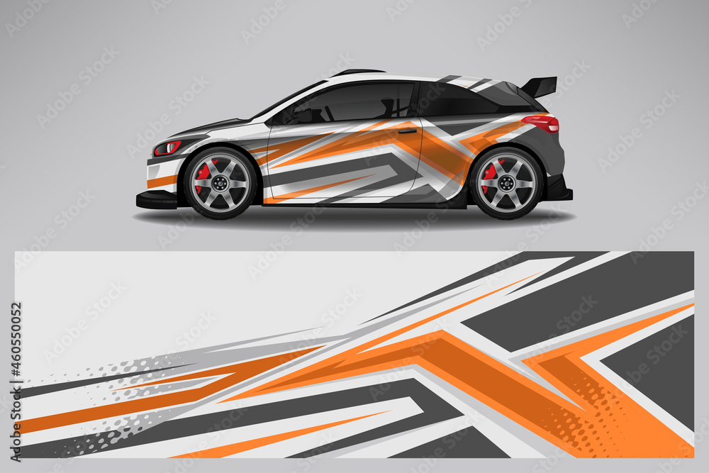 Obraz premium Wrap car vector design decal. Graphic abstract line racing background design for vehicle, race car, rally, adventure livery camouflage.