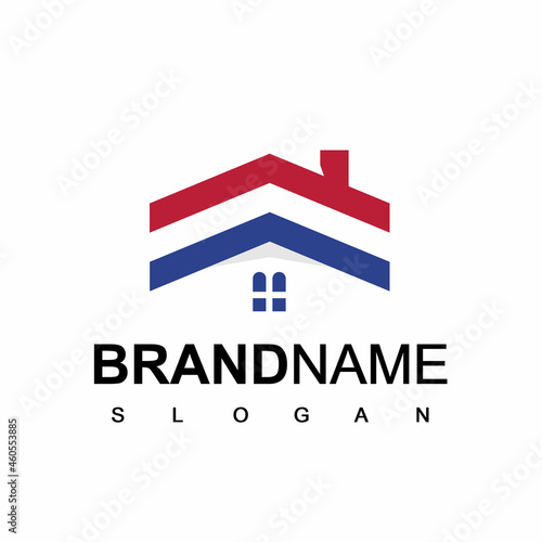 Real Estate Logo Template, American House Symbol