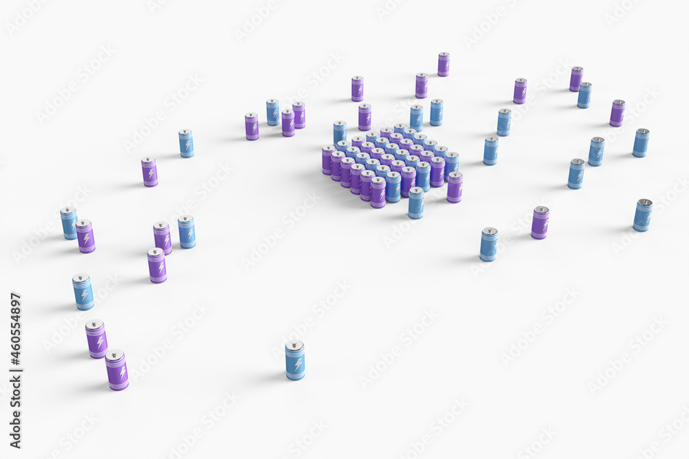 Large group of batteries on a white background. 3d render illustration. Large group of batteries on a white background. 3d render illustration.