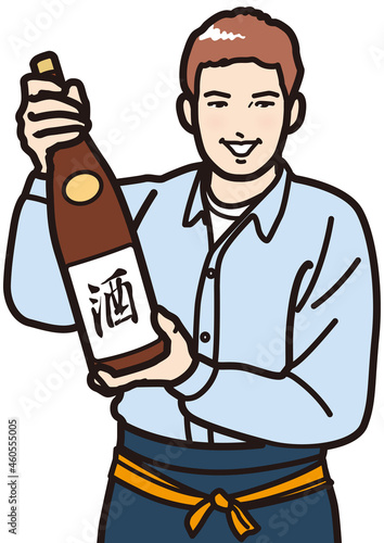 一升瓶を持つ酒屋の店主