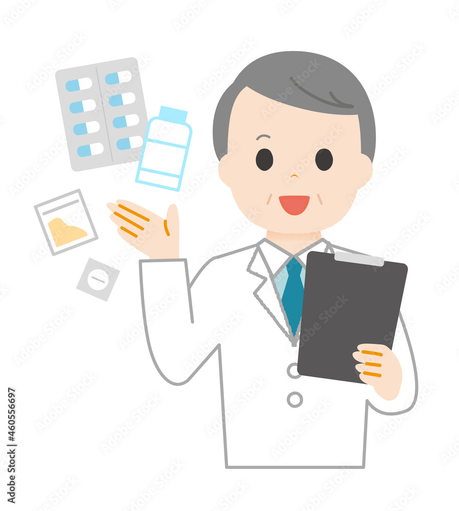 Vector illustration of an elderly male pharmacist. Vector illustration of an elderly male pharmacist.