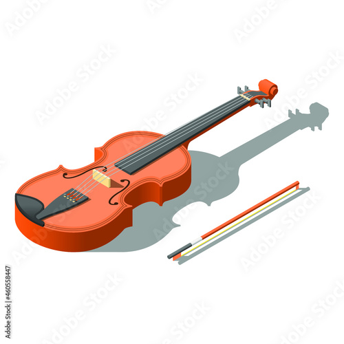Isometric 3D Music Instrument Violin Bow Play Element Vector Design Style For Concert, Performance, Relax