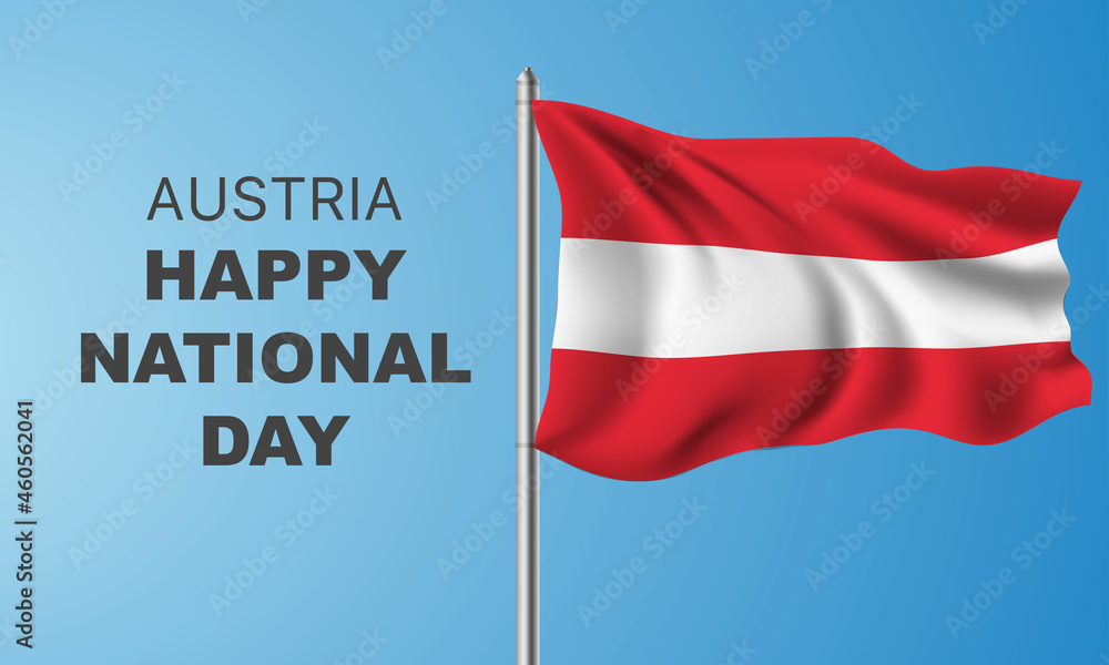 Austria national day vector banner, greeting card. Austrian wavy flag in 26th of October patriotic holiday horizontal design Austria national day vector banner, greeting card. Austrian wavy flag in 26th of October patriotic holiday horizontal design