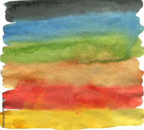Hand Drawn Background with Watercolor Rainbow Colored Stripes.