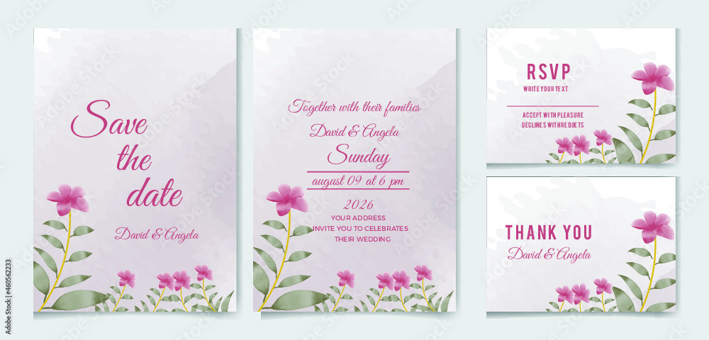 Wedding invitation card set template with flowers and leaves watercolor Premium Vector Wedding invitation card set template with flowers and leaves watercolor Premium Vector