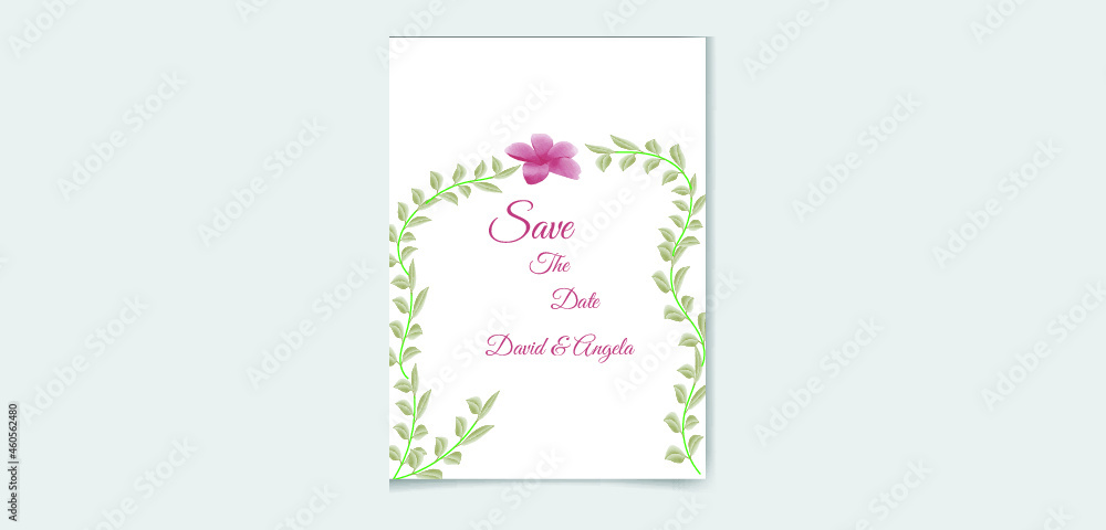 Wedding invitation card set template with flowers and leaves watercolor Premium Vector
