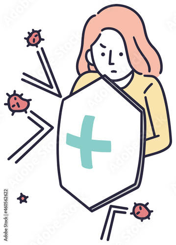 ウイルス対策　女性　シンプルイラスト