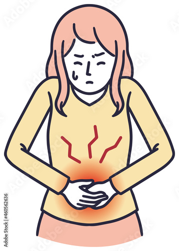 腹痛で悩む女性　シンプルイラスト