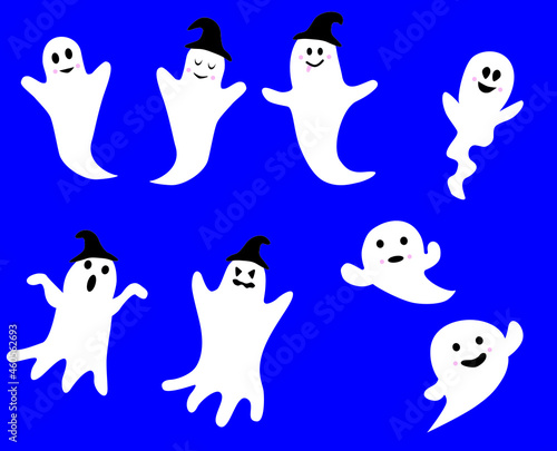 Cute ghosts collection. Set of flat Halloween scary ghostly monsters.