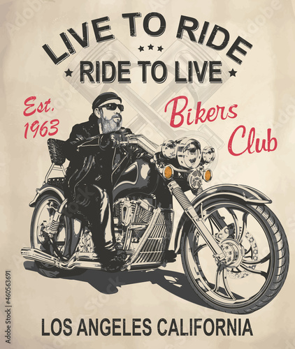 Vintage motorcycle poster with biker.