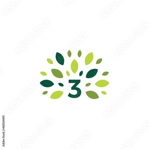 number 3 three tree leaf nature mark green logo vector icon illustration