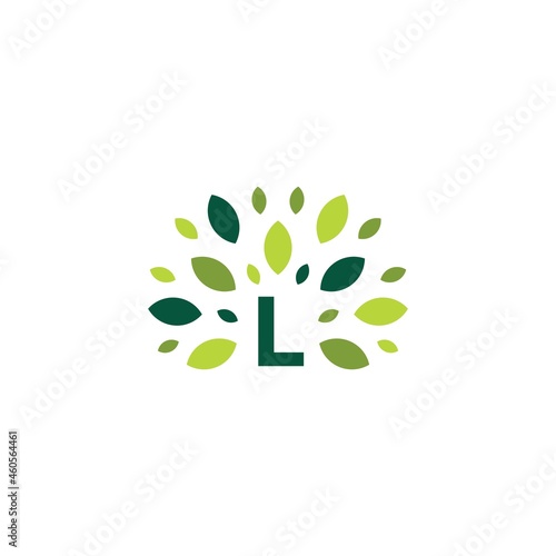 l letter tree leaf nature mark green logo vector icon illustration