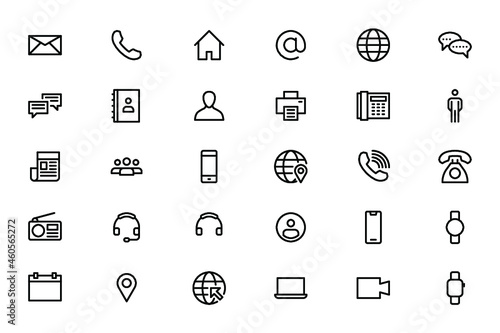 Contact communication call connection icons. Editable stroke