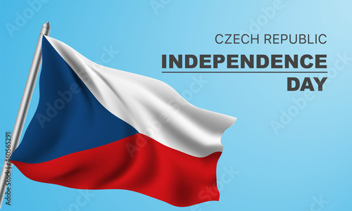 Czech Republic independence day vector banner, greeting card. Czechia wavy flag in 28th of October national patriotic holiday horizontal design.