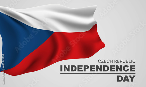 Czech Republic independence day vector banner, greeting card. Czechia wavy flag in 28th of October national patriotic holiday horizontal design.