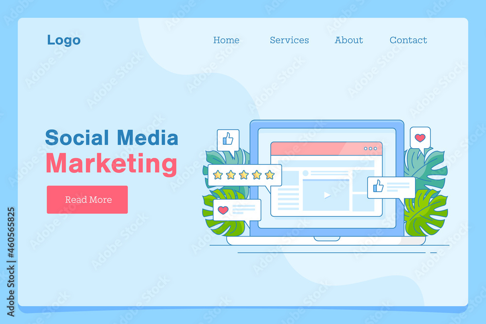 Vector illustration concept of social media marketing,  interactive content on social media, social media advertising, engaging audience and conversion concept.  Outline style web banner template.