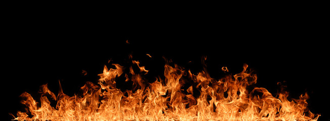 Fire flames on black background.