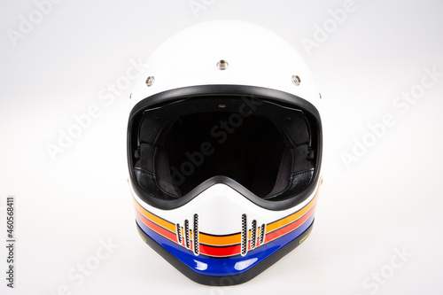 helmet white motorcycle motocross retro and vintage style cafe racer photo