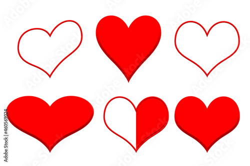 A set of red hearts on a white background, illustration