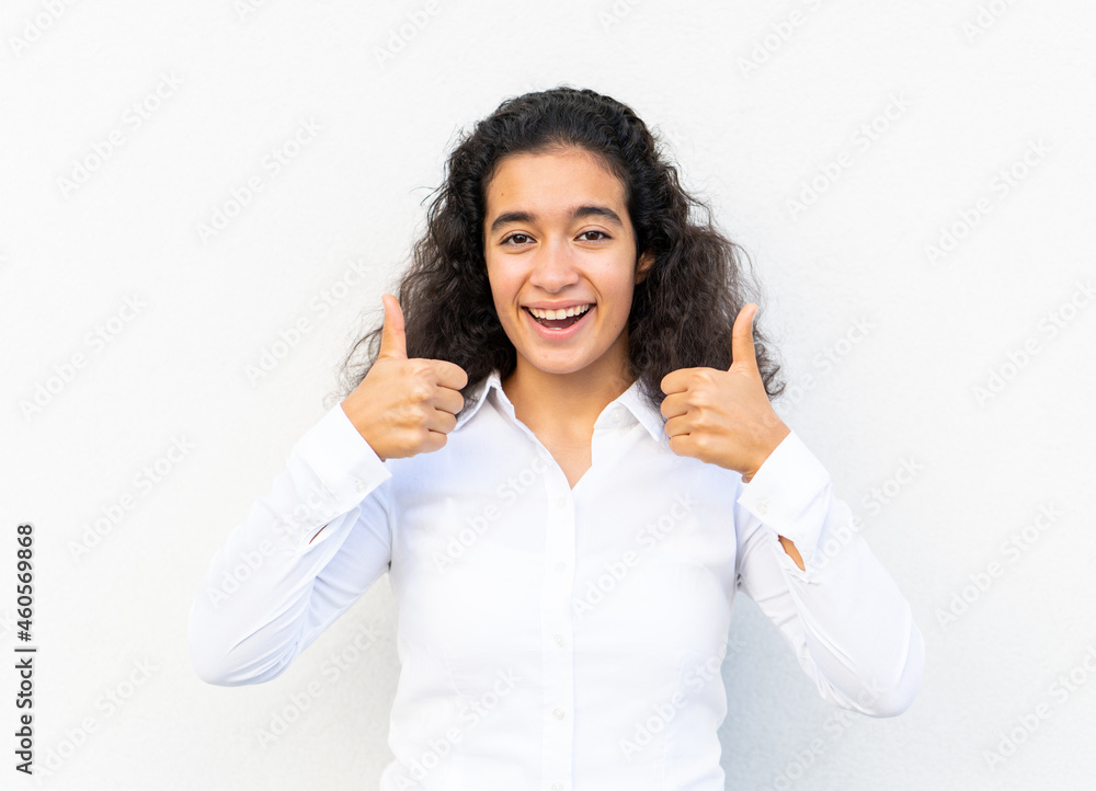 One positive person portrait against the wall One positive person portrait against the wall