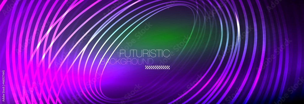Dark abstract background with glowing neon circles. Trendy layout template for business or technology presentation, internet poster or web brochure cover, wallpaper Dark abstract background with glowing neon circles. Trendy layout template for business or technology presentation, internet poster or web brochure cover, wallpaper