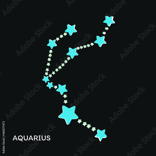 Zodiac sign Aquarius constellation style, hand drawn vector with blue and white stars isolated on the black background