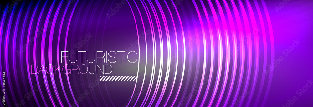 Dark abstract background with glowing neon circles. Trendy layout template for business or technology presentation, internet poster or web brochure cover, wallpaper Dark abstract background with glowing neon circles. Trendy layout template for business or technology presentation, internet poster or web brochure cover, wallpaper