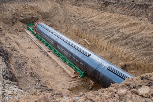 Construction works for laying the pipe.