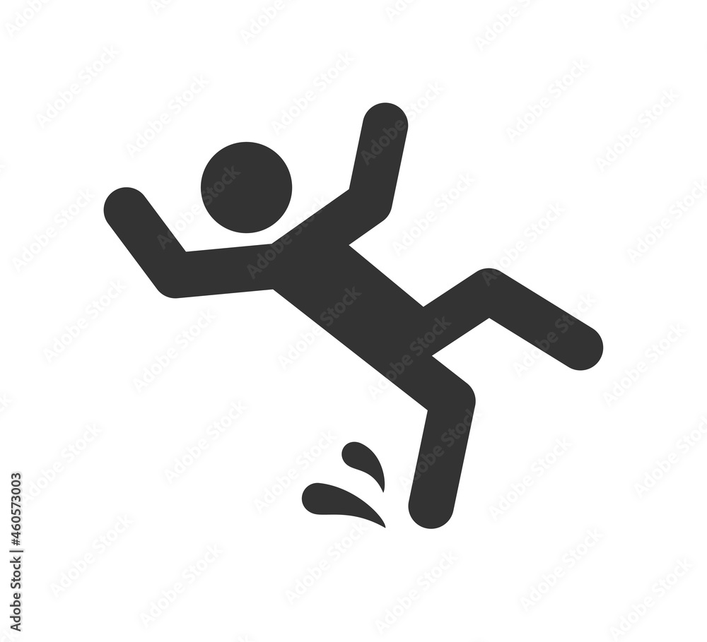 Caution wet floor sign. A man falling down. Slippery floor sign. A sign warning of danger. Vector illustration isolated on white background. Caution wet floor sign. A man falling down. Slippery floor sign. A sign warning of danger. Vector illustration isolated on white background.