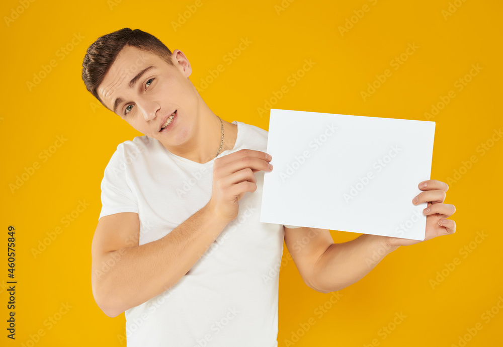 man in white paper t-shirt presentation Copy Space Studio man in white paper t-shirt presentation Copy Space Studio