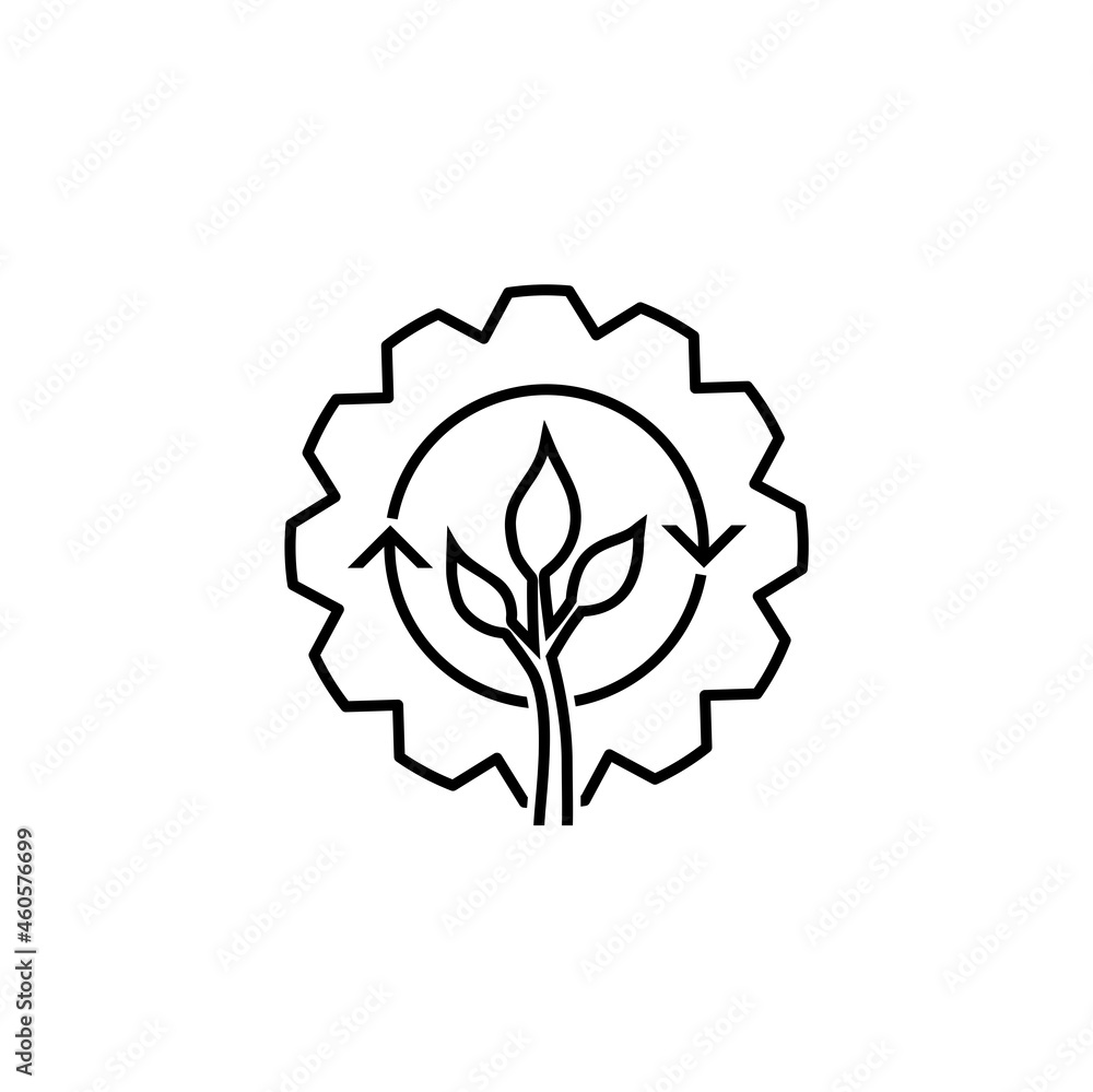 Gears and plant icon isolated on white background Gears and plant icon isolated on white background