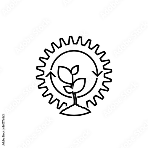 Gears and plant icon isolated on white background