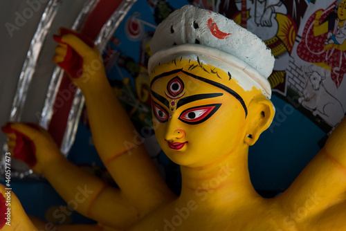 Close up of Goddess Durga face with use of selective focus. photo