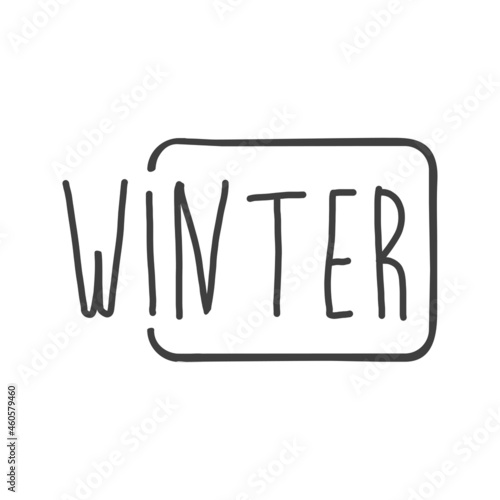 Banner con texto manuscrito Winter en cuadrado con lineas en color gris