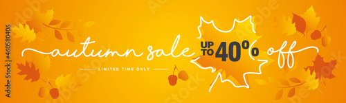 Autumn Sale up to 40 percent off handwritten typography lettering line design autumn color leafs orange greeting card