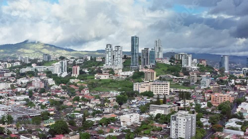 Aerial view Tegucigalpa Honduras. Cityscape with high-rise buildings, roads and streets of downtown city stands on a mountain. photo